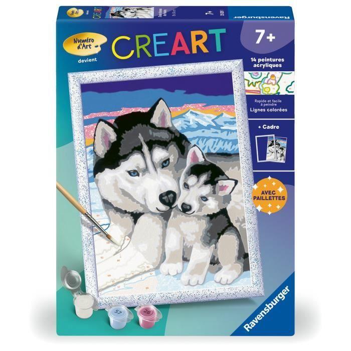 CreArt Kids 18x24cm Doux bisous de Husky, Kit de peinture par numéros Numéro d'Art, Dès 7 ans, 25829, Ravensburger