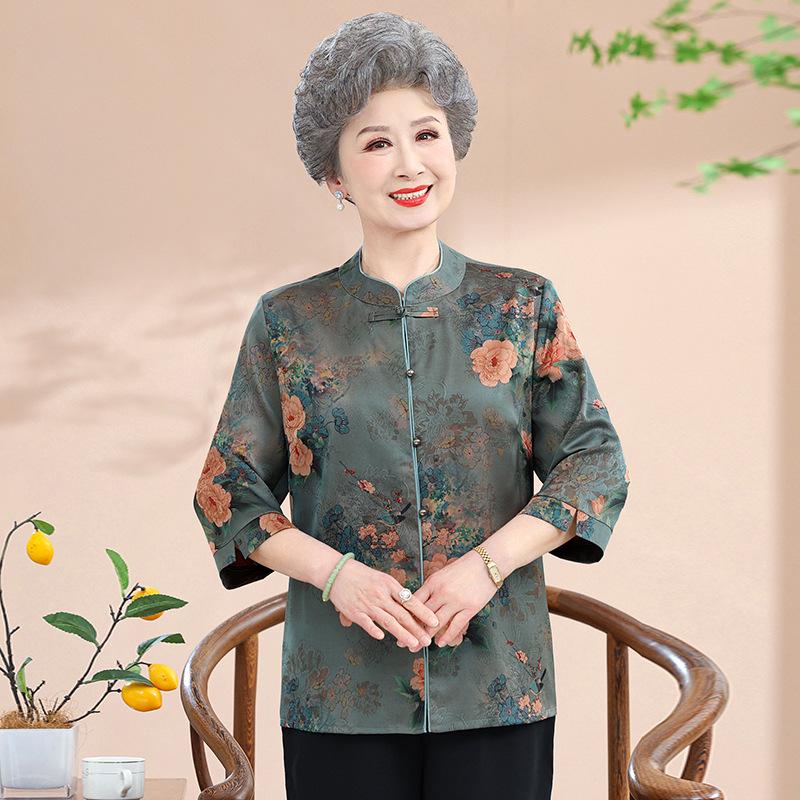 

Xiangyun Silk Blouse for Women: Elegant Summer Top for Middle-aged and Elderly 3XL (Suitable for 120-135 lbs)