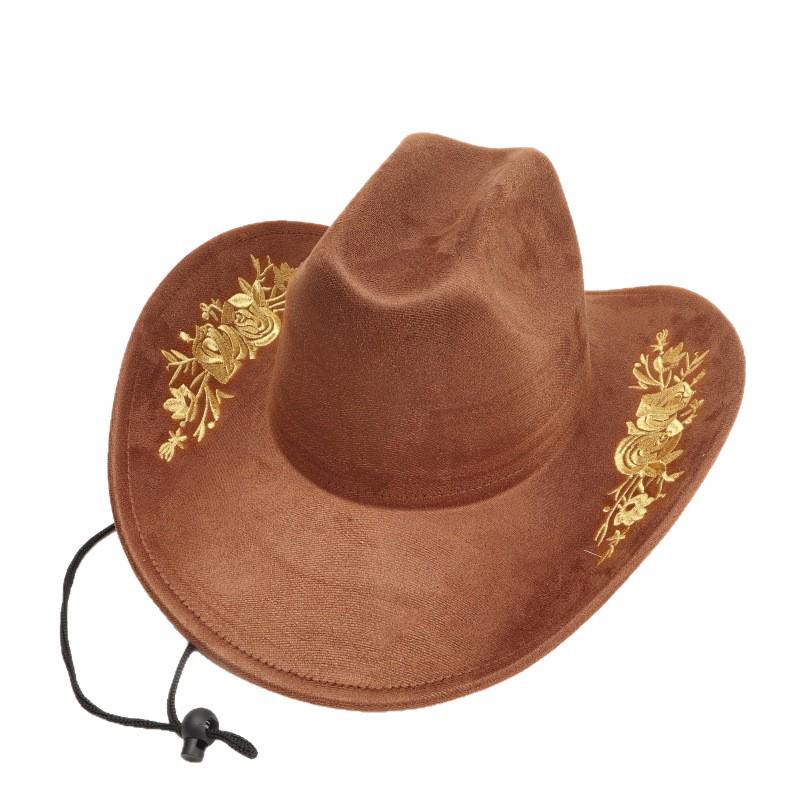 Unisex Retro Denim Floral Embroidery Jazz Hat - Western Ethnic Outdoor Style