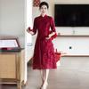 Elegant Vintage Cheongsam Dress Mother Of Bride Wedding Guest Outfit Red Pink Floral Lace Midi