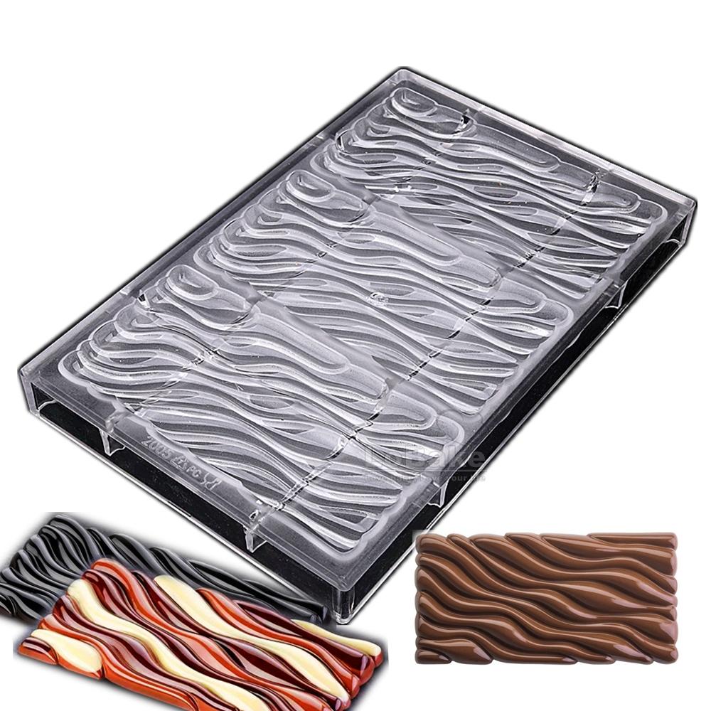 Big Plate Recctangle Water Ripple Geometry Shape Polycarbonate Chocolate Mold Food Sugarcraft Molds Candy Making DIY Kitchen