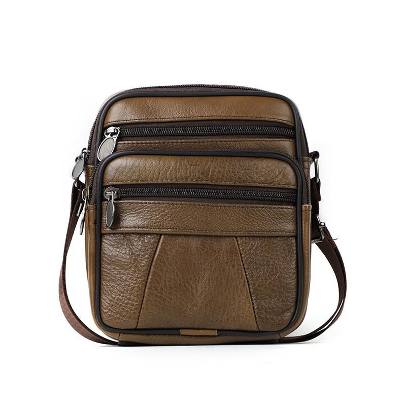 Cowhide Leather Men's Shoulder Bags Husband Small Crossbody Messenger Bag Leather Man Zipper Designer Party Bags Gift