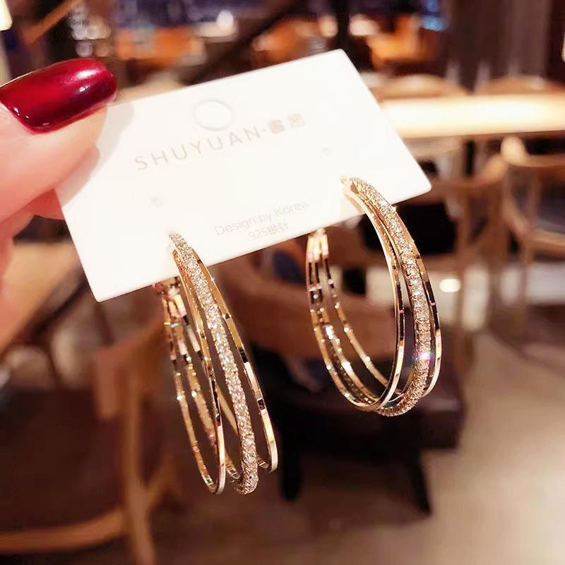 111 silver needle multi-layer circle earrings temperament earrings light luxury high sense personality exaggerated round earrings