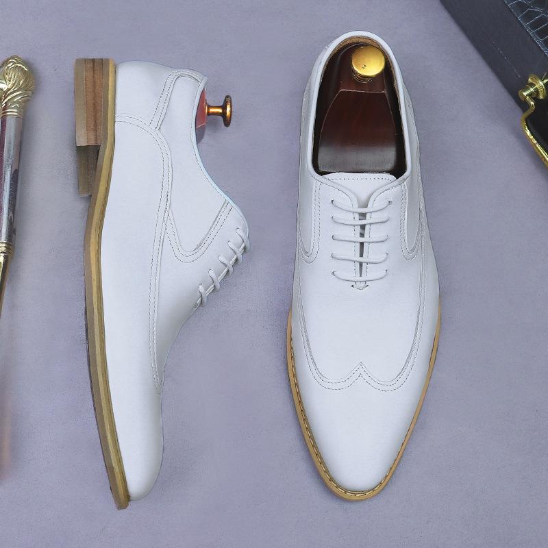 New Leather Shoes Men's Genuine Leather Business Dress Men's Cowhide British Lace-up Trendy Wedding Shoes