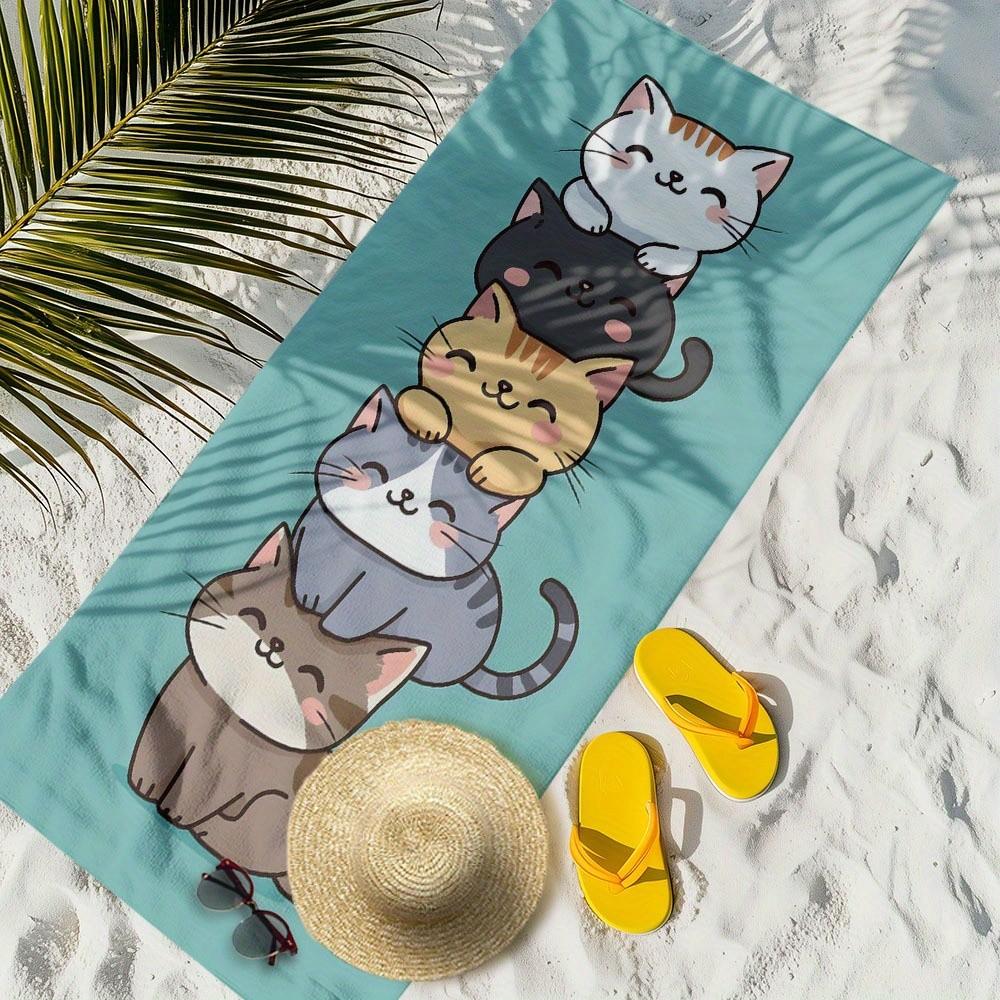 Cute Cartoon Kittens Beach Towel Patterned Sunscreen And Windproof Suitable For Swimming Pool Camping Travel Blanket