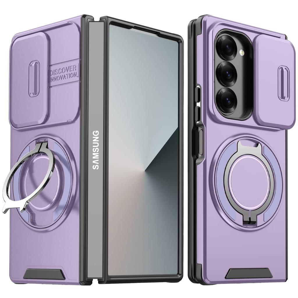 Case for Samsung Galaxy Z Fold 8 Ultra 7 6, Heavy Duty Case with Slide Camera Cover, 360° Rotatable Stand & Magnetic Car Mount
