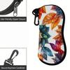 2D-Colorful Botanical Print Zipper Sunglasses Case, Protective Eyewear Container with Vibrant Leaf Pattern, Portable Travel Spectacle Organizer for Wo