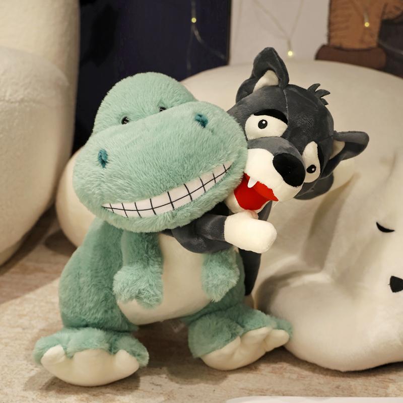 Kreative Dinosaurier tragen Wölfe Plüschtiere Weiches Stofftier Lustige Cartoon-Puppe Plüsch Dekokissen Wohnkultur für Kinder Geschenk