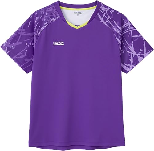 VICTAS Table Tennis Uniform, J.T.T.A (Japan Table Tennis Association) Approved, Sweat-wicking, Quick-drying, Unisex, Streak Sleeve Game Shirt, Violet,