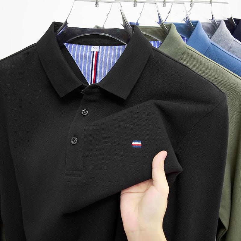 Pánské POLO tričko s dlouhým rukávem, špičkový business casual top, jaro a podzim, pánské tričko, tenký vyšívaný prodyšný top