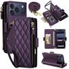 IPhone 17E 16 18 Pro Max Grid 9 Card Slot Crossbody Zipper Wallet Phone Case