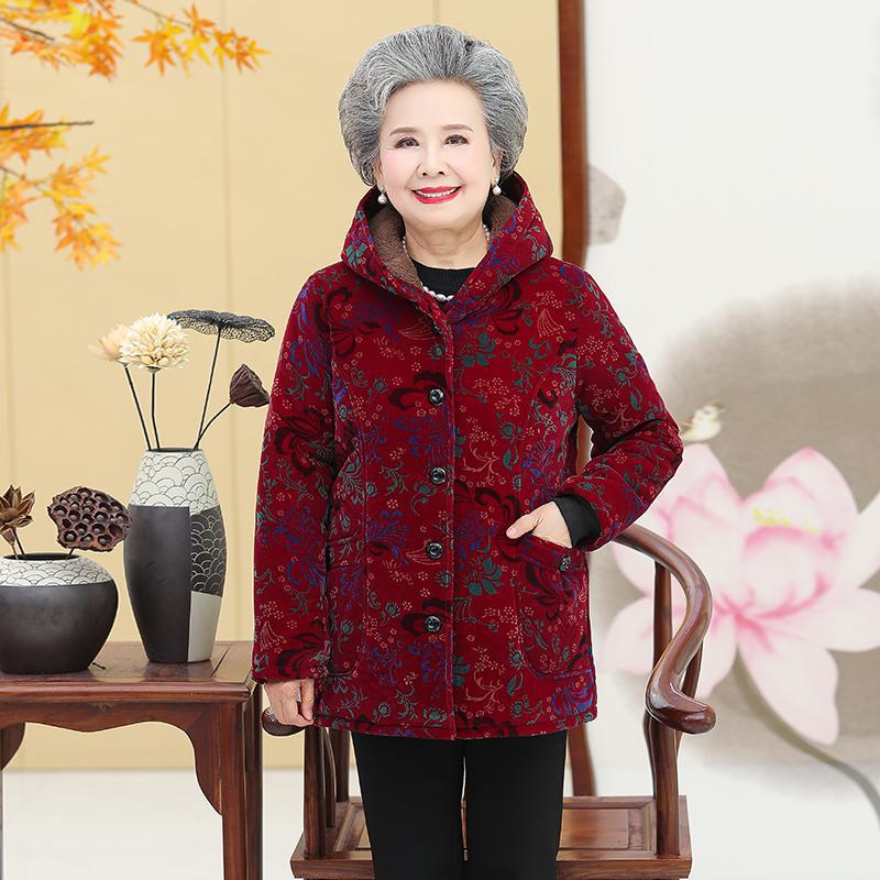 Babiččin zimní bavlněný kabát s kapucí: Dámská tlustá sametová manšestrová bunda 60+, teplé a polstrované svrchní oblečení