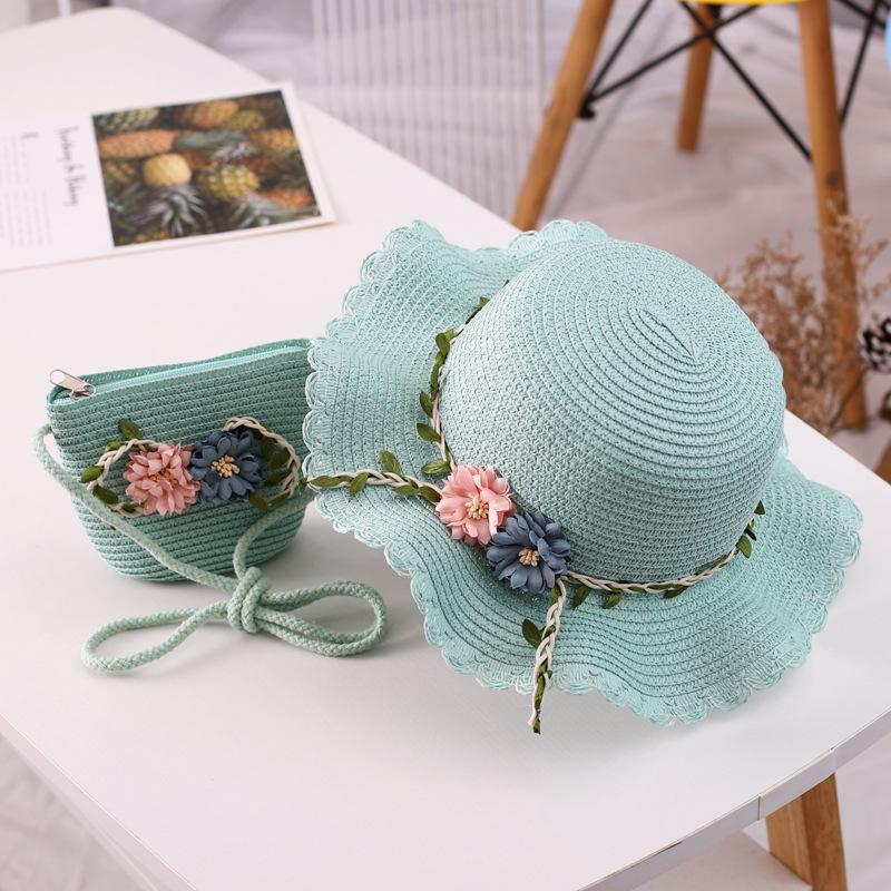 2020 Summer Parent-Child Bow Fisherman Hat with Wavy Edge and Cute Small Bag