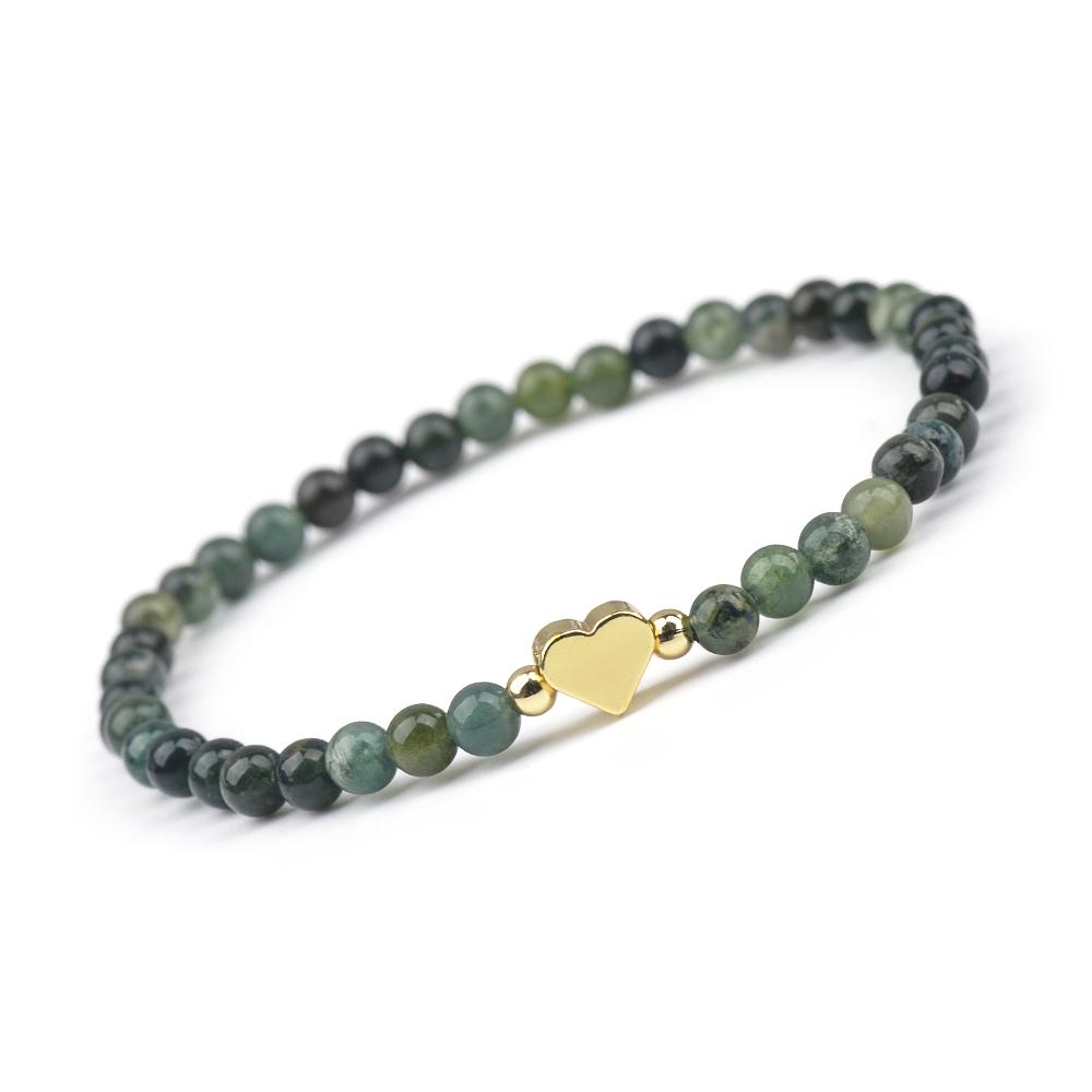 1pc Fashion 4mm Natural Stone Beads Heart Charm Stretchable Bracelet For Women Daily Jewelry