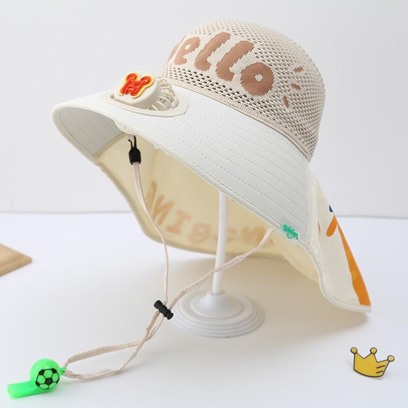 Dziecięcy Kapelusz z Wentylatorem Lato Chłopiec Outdoor Kapelusz Przeciwsłoneczny z Szerokim Rondem Dziewczynka Kapelusz Chroniący Przed Słońcem z Szalem z Pustym Wierzchem Ochrona UV