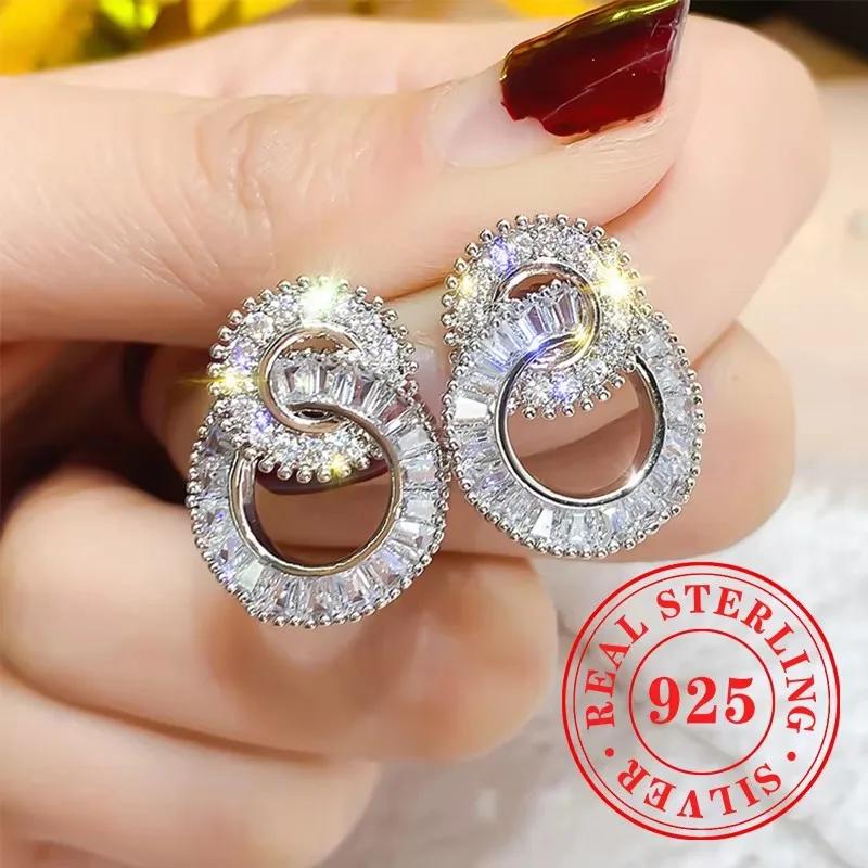 Gorgeous Stud Earrings  Sterling Silver Dazzling Exquisite Flower Design Accessory Luxury Trendy Bridal Jewelry Gifts