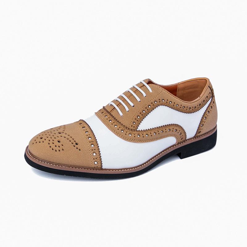 Large Men s Brogue Carved Leather Shoes - Autumn British Retro Patchwork Casual US 11 коричневый/белый