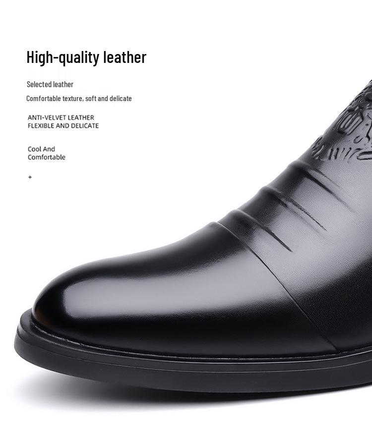 Spring 2025 Men's Soft Sole Leather Slip-On Shoes - Pointed Toe Business Casual Low-Tops