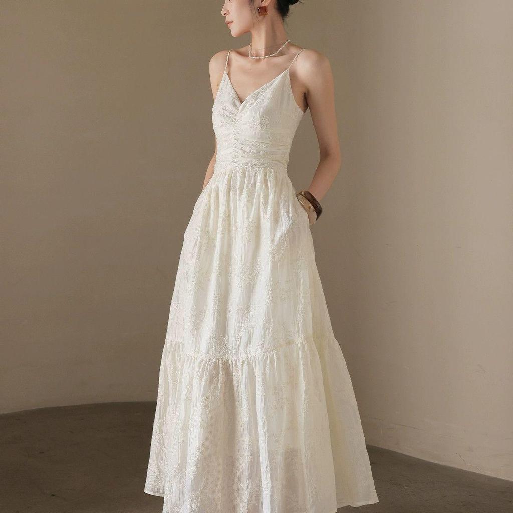 Off-White Spaghetti Strap A-Line Dress - Slim Fit, Summer 2026 Collection