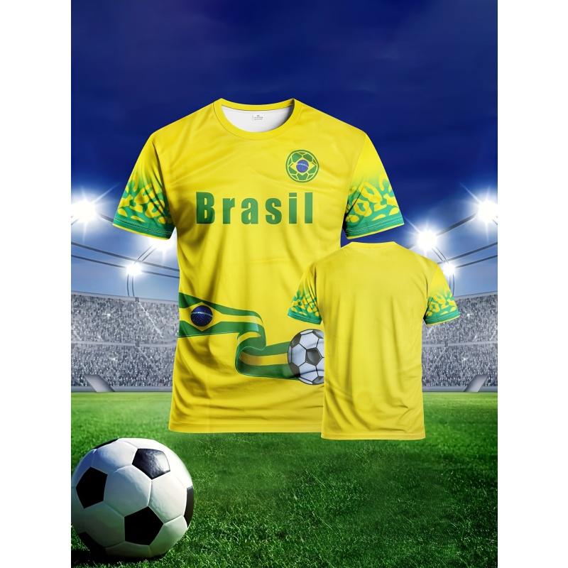 Brazil Football Fan Men's T-Shirts Outdoor Football Sports Short Sleeve Tees Summer Breathable Jersey Fashion Casual Loose Tops