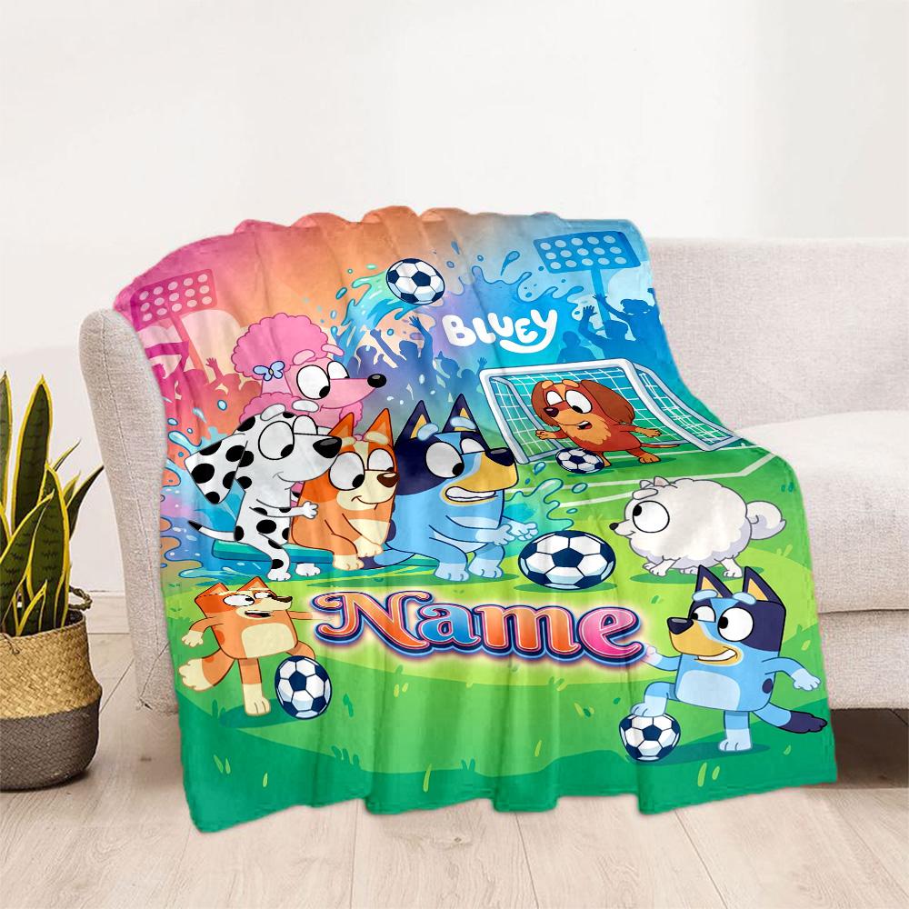Bluey Friends Adventure Customize Your Name Blanket Cozy Customizable Blanket Comfortable for Sofa Living Room Livingroom Bedding for All Occasions