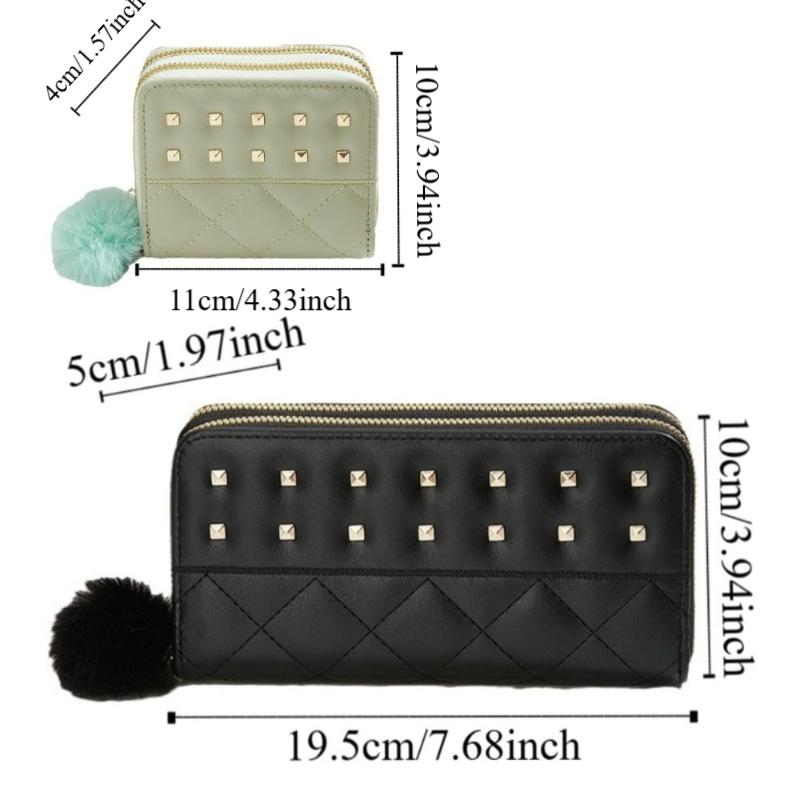 Rivets Woman Clutch Wallet Soft Plush Ball Square Card Bag Simple Women Long Purse Female
