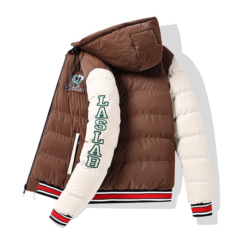 Ανδρικό Κέντημα Αντίθεσης Χρώματος Μοντέρνο Φαρδύ Αφαιρούμενο Καπέλο Διπλής Όψης Φορέσιμο Παχύ Μπουφάν με Βαμβακερή Επένδυση Μπουφάν με Κουκούλα