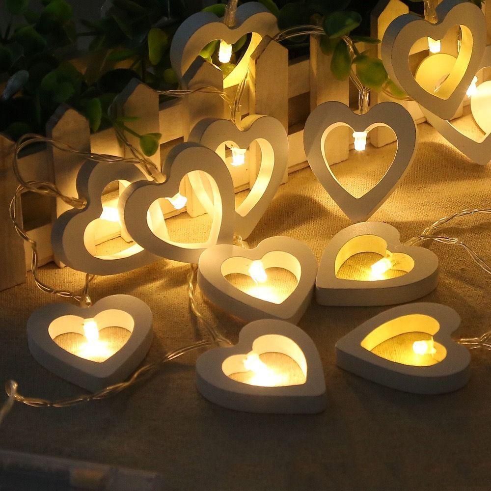 Wooden Fairy Lights Romantic Night Light LED Heart Shaped String Lights  Valentine's Day