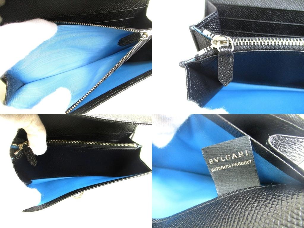 Authentic BVLGARI Black Leather Logo Clip Bifold Long Wallet #a842  Refurbished