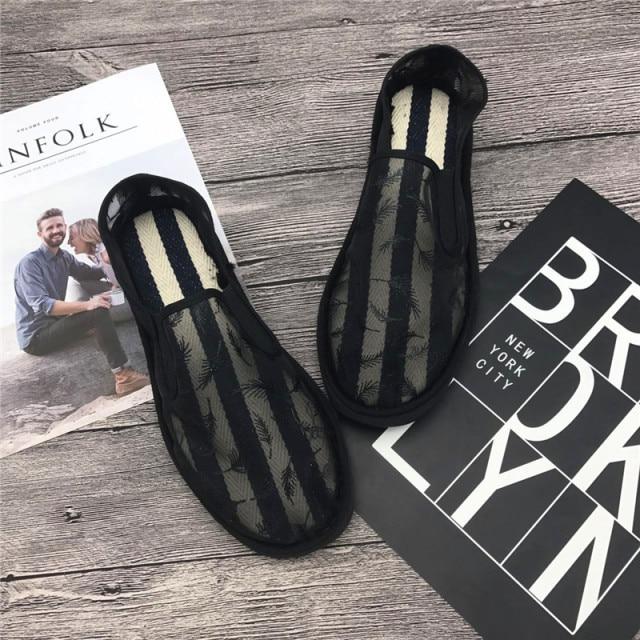 Oude Peking Stoffen Schoenen Holle Netstof Schoenen Airconditioning Schoenen Luie Man Handgeborduurd Mondmasker Gaas Sandalen