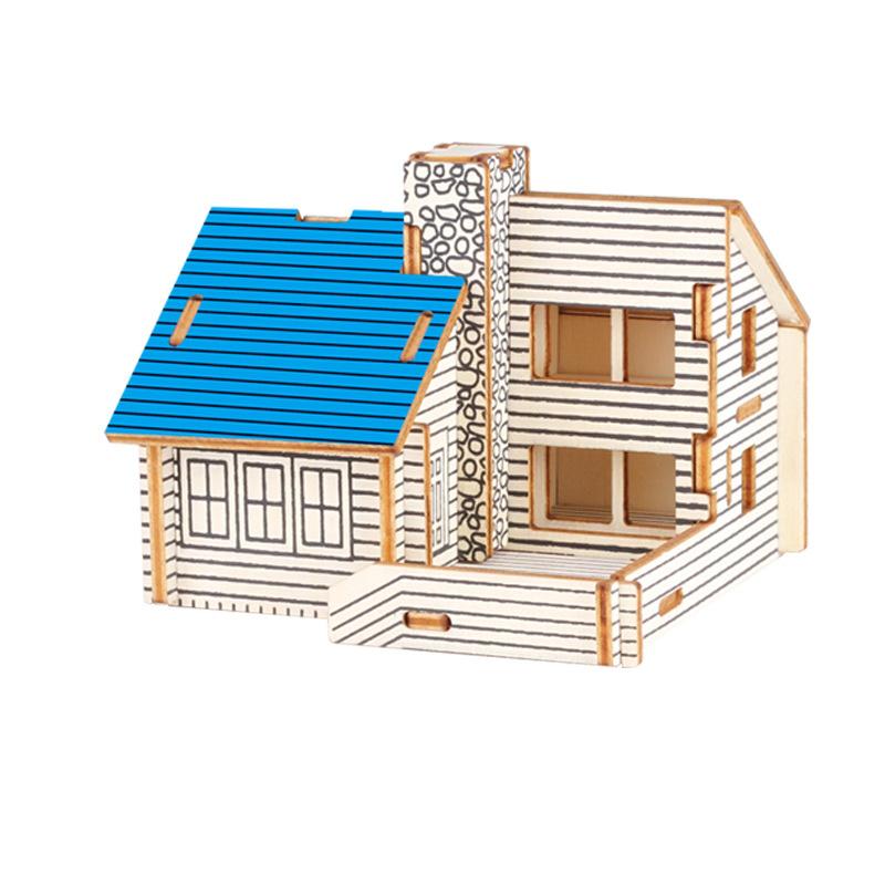 3D Wooden Puzzle Jigsaw House Villa Architectural Models DIY Assembled Combination Kids Handmade Craft Puzzle Decoration