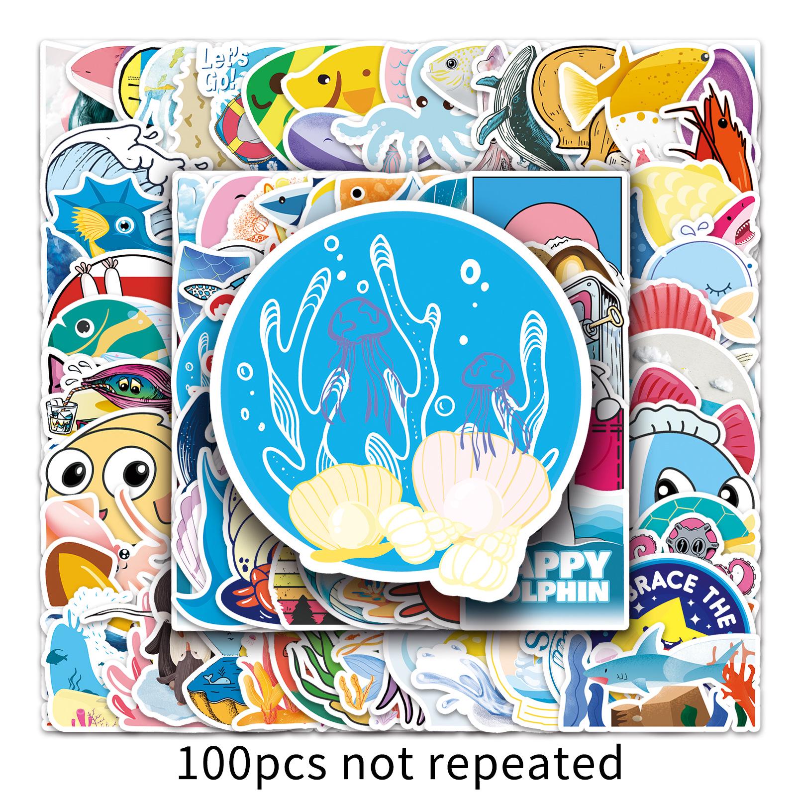 100 Ocean Series Animal Stickers - Cute, Waterproof, Ideal for Diaries, Luggage, Cars