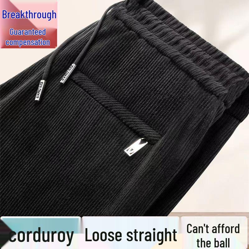 Pánské nadměrné manšestrové kalhoty s fleecovou podšívkou s rovnými nohavicemi pro volný čas na podzim/zimu