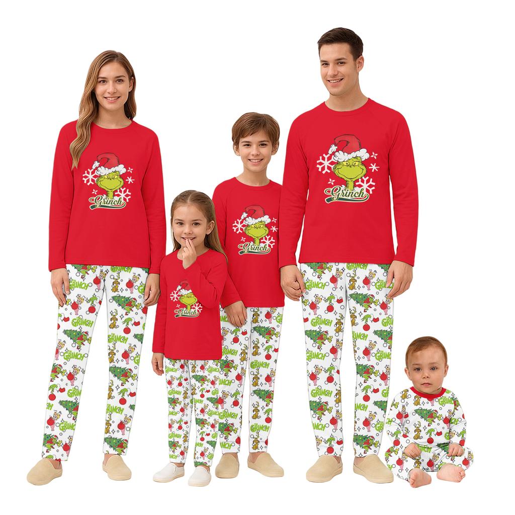 Print Cute Family Set Pajamas, Home Clothes, Family Set Long Sleeve Top Pants Set