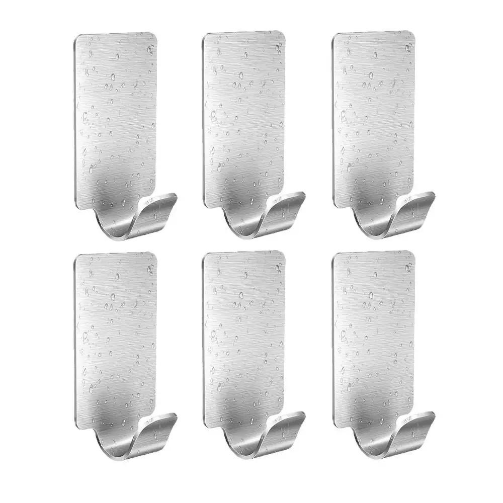 1/6Pcs Wall Hanger Hook Self Adhesive Stainless Steel Hook Towel Rack Hanger Multi-purpose Hook Kitchen Bathroom Supplies