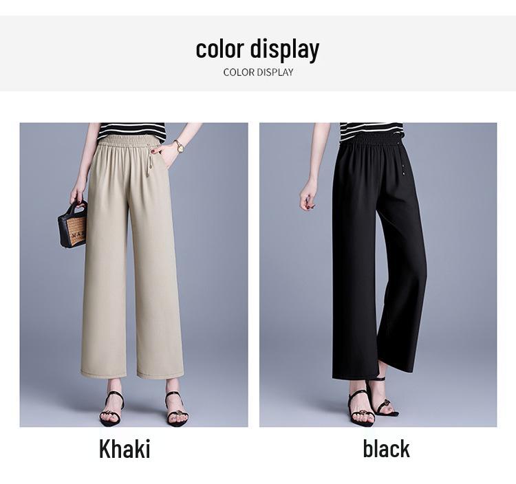 Elastic Waist Wide-Leg Pants for Middle-Aged Women, 9-Point Length, Spring & Autumn