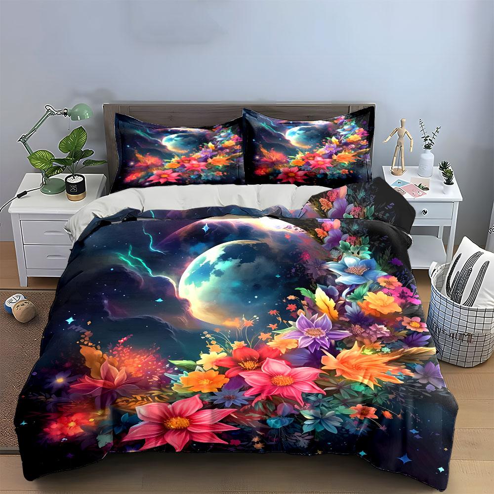 Floral Moonlight Home Decor Set Multiple Sizes Kid'S And Adults' Bedroom Exquisite 3Pc Bedding Set, Gift