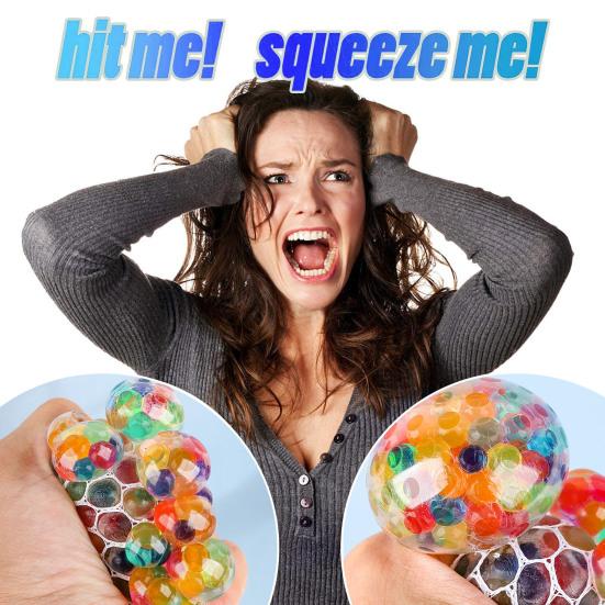2Pcs Rainbow Stress Ball with Mesh Anxiety Relief TPR Colorful Beads