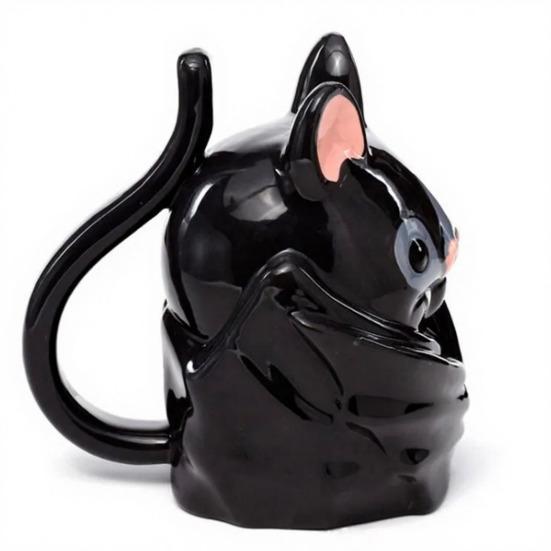 Fledermaus Auf dem Kopf Geformte Tasse Niedliche 3D Fledermaus Keramik Kaffeetasse mit Schwanzgriff Lustige Neuheit Tier Tasse Geschenk für Gotische Heim- und Bürodekoration