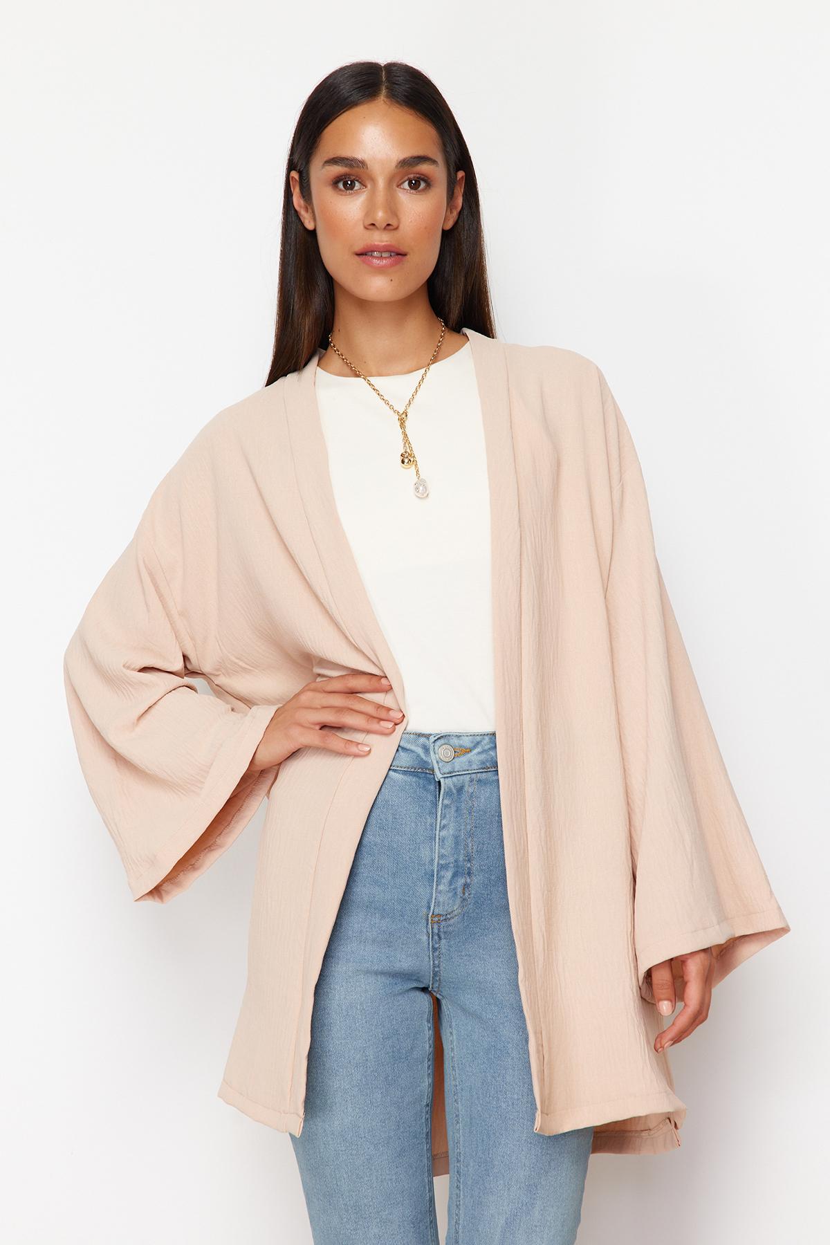 

Women s Fashion New Hijab Kimono & Kaftan Stone Woven Linen Look Kimono