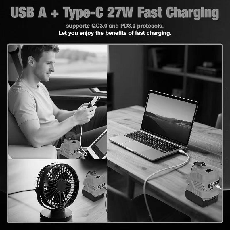 Zigarettenanzünder-Schnittstelle Stromversorgung für Dewalt/Milwaukee 18V Li-Ionen-Akku DC 12V Abwärtswandler Regler mit USB Typ C