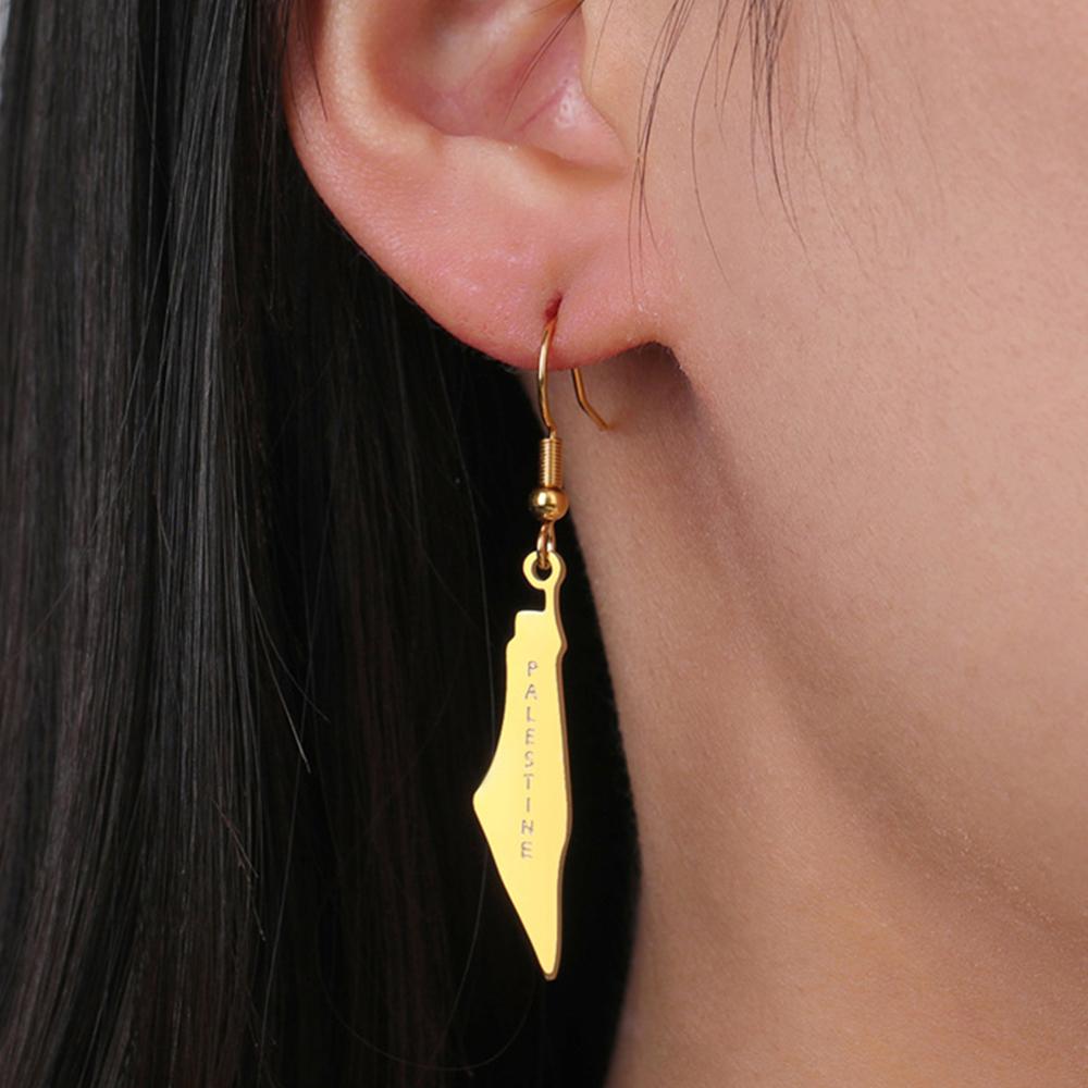 My Shape Palästina Karte Hängeohrringe für Damen Edelstahl Goldfarbe Palästinenser Ethnische Kartenohrringe Schmuck Großhandel