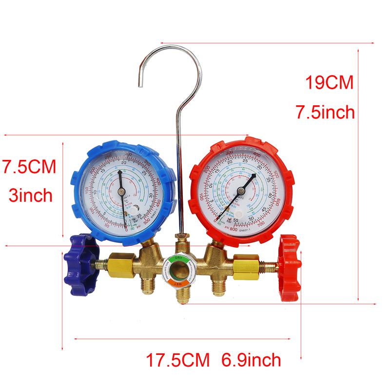 Refrigerant Manifold Gauge Set Diagnostic Air Conditioning Tool Hook Hose for R410A R22 R404A R134A Refrigerant Charging