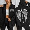 His Angel Creative Wings Art Letter Printing Zipper Hoodies Woman Hoodie Casual Soft Hoody Fleece Comfortable Streetwear