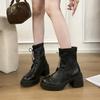 Temperament high-heeled thick-soled versatile Martin boots women's classic high-end lace-up small elastic short boots thin boots