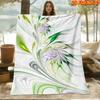 1pc Modern Abstract Floral Blanket - Soft Flannel Bedspread Suitable for All Seasons, Green & White Throw, Machine Washable Quilted Bed, Cozy Gift for