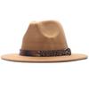 Four seasons flat woolen top hat, metal leopard print belt, big-brimmed felt hat, plain weave top hat