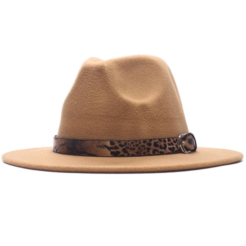 Four seasons flat woolen top hat, metal leopard print belt, big-brimmed felt hat, plain weave top hat