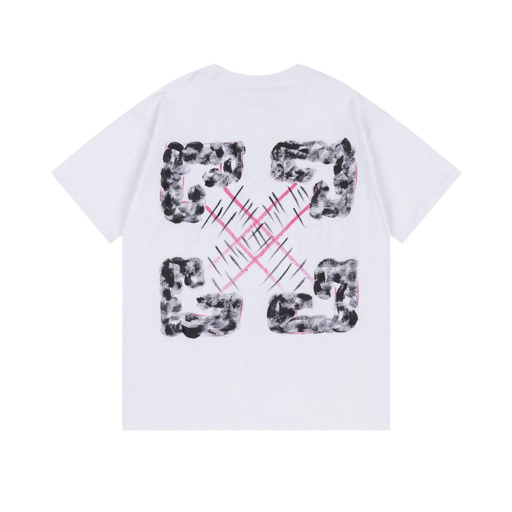 9056 Off-White Nowa Chmura Wzór Litery Strzałka Okrągły Dekolt Sweter Krótki Rękaw Koszulki Męskie i Damskie na Wiosnę i Lato 2025