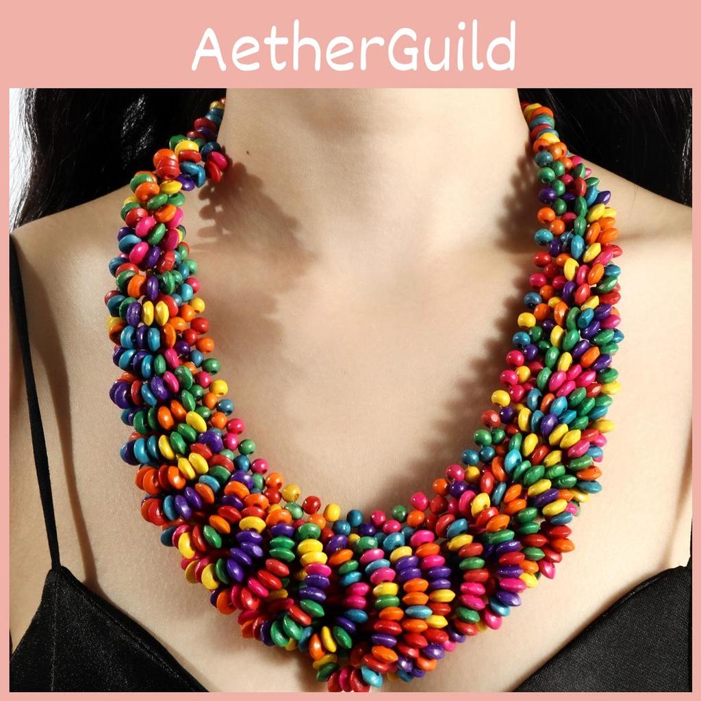 Colored Wooden Creative Bead Woven Necklace Neck Accessories For Gift Holiday